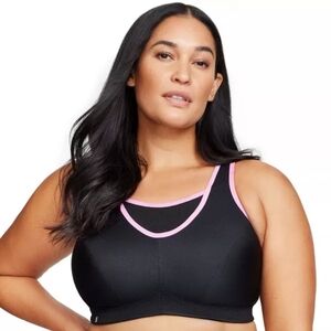 Glamorise no bounce wireless sports bra sz 50D black pink WL250